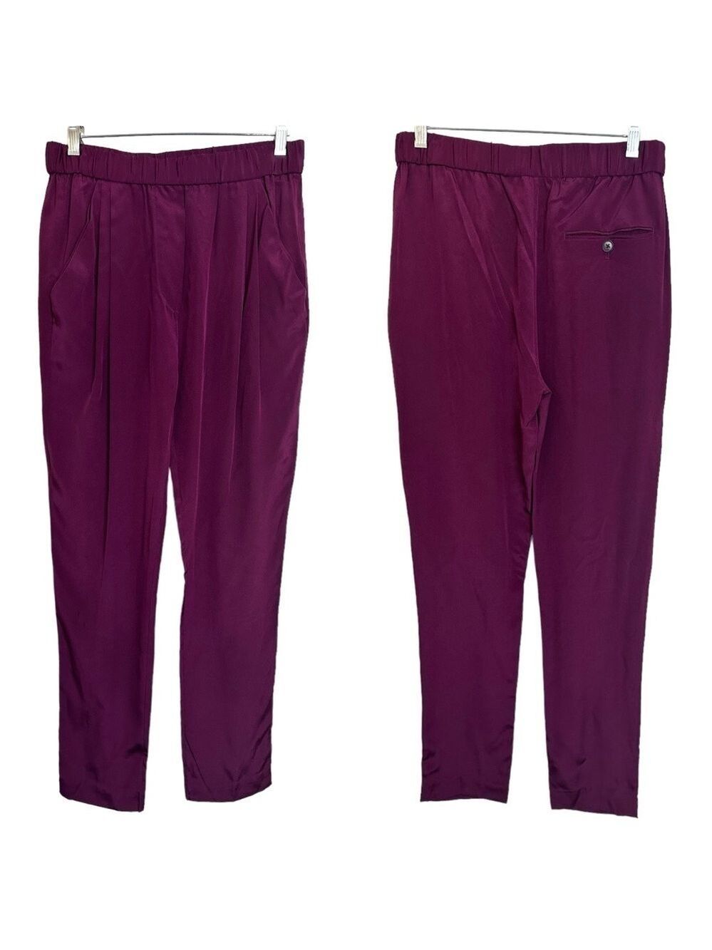 3.1 Phillip Lim 100% Silk Plum Elastic Waist Lightweight Pleated Front Pants